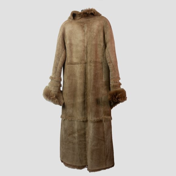 Shearling Full-Length Coat with turn-up sleeve cuffs - Picture 3 of 16